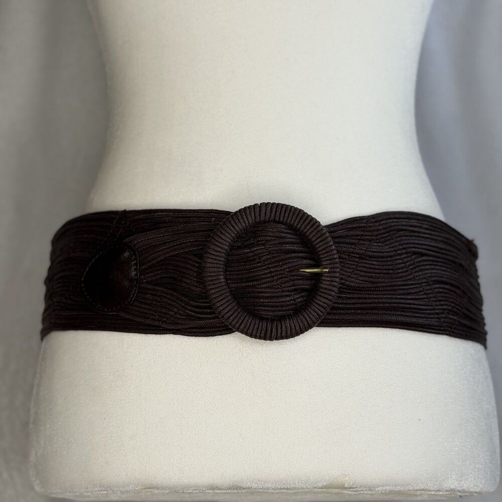 Coldwater‎ Creek Brown Wide Woven Cotton Belt Faux Leather Accents Statement S/M - Picture 13 of 13